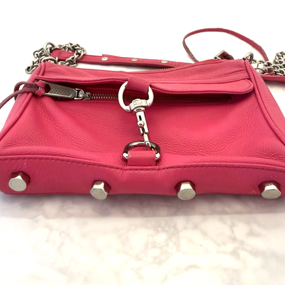 Rebecca Minkoff Hot Pink Mini MAC Crossbody Bag Leather Silver Chain Purse - Picture 4 of 10